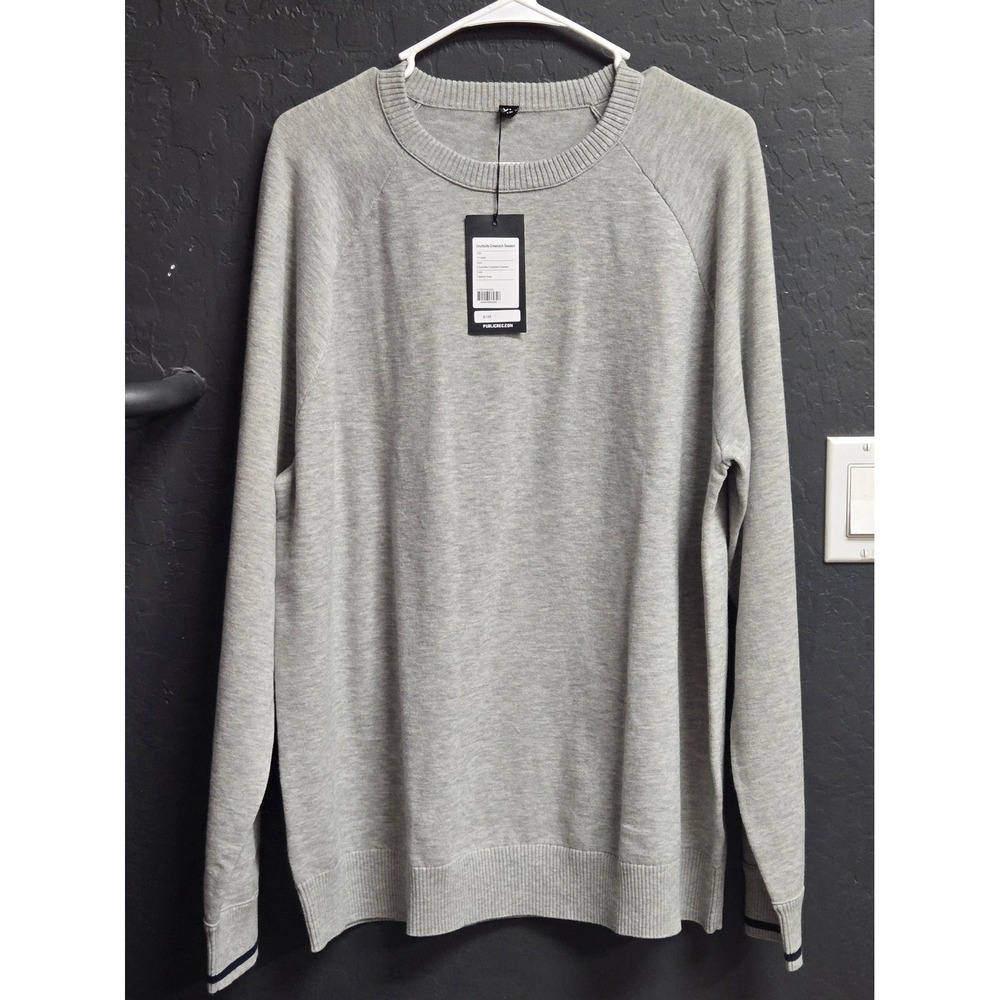 Public Rec Courtside Crewneck Sweater Heather Grey Contrast Cuff Mens XL NWT